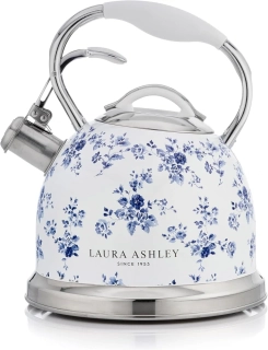 Laura Ashley čajová kanvica na sporák China Rose 3 l – nerezová pískacia kanvica s kvetinovým vzorom