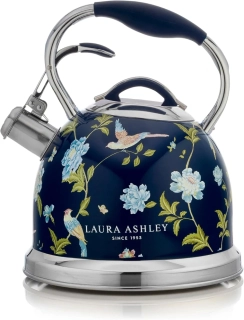 Laura Ashley čajová kanvica na sporák Elveden Navy 3 l – nerezová pískacia kanvica v námorníckej modrej